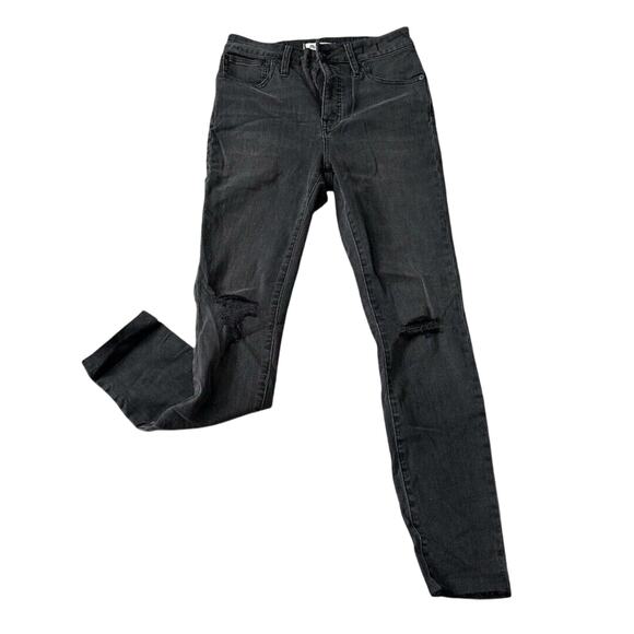 Madewell Women’s Curvy High Rise Skinny Jeans Black Distressed 25P Petite EUC - Picture 2 of 7